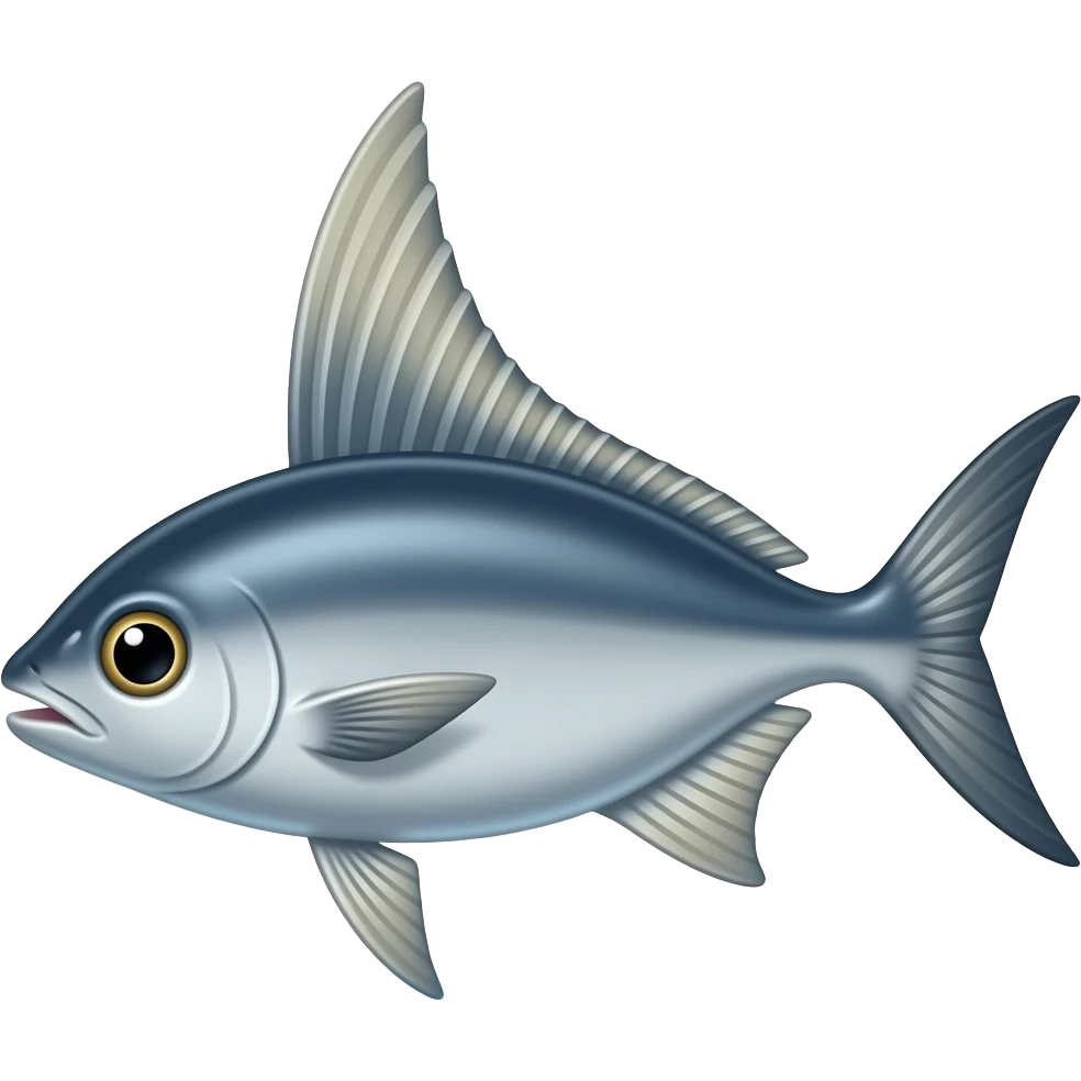 create a flying fish with long fins flyign over de water emoji