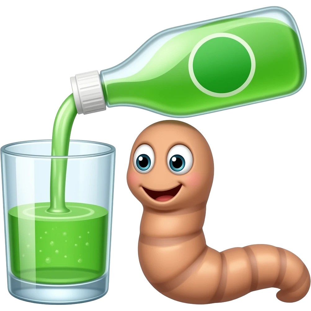 worm drinking green dishing soap out of a glass emoji