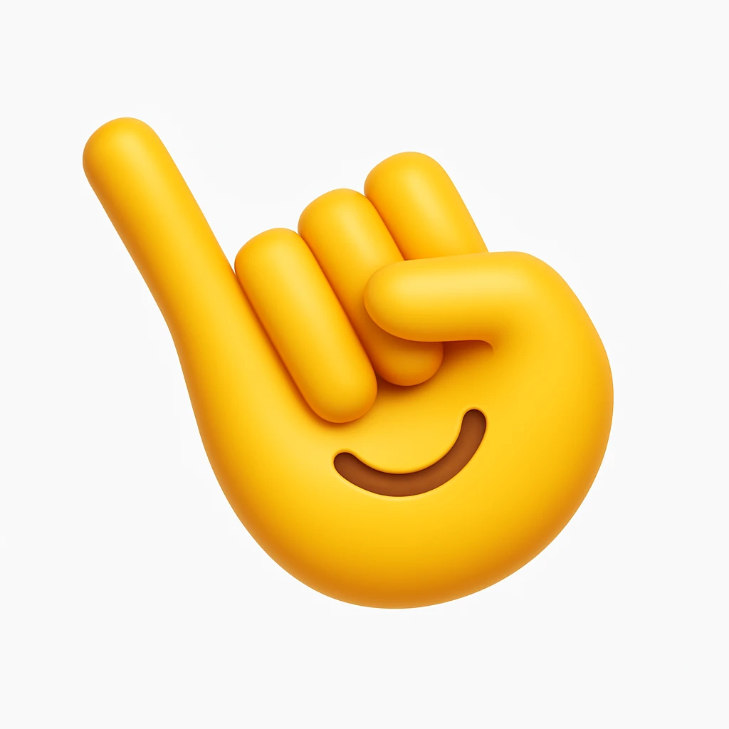 A 3D emoji in iOS emoji aesthetic style of a hand making the “shaka” gesture, with thumb and pinky extended outward and other fingers folded in, cheerful expression, clean white background, glossy Apple-style design
 emoji