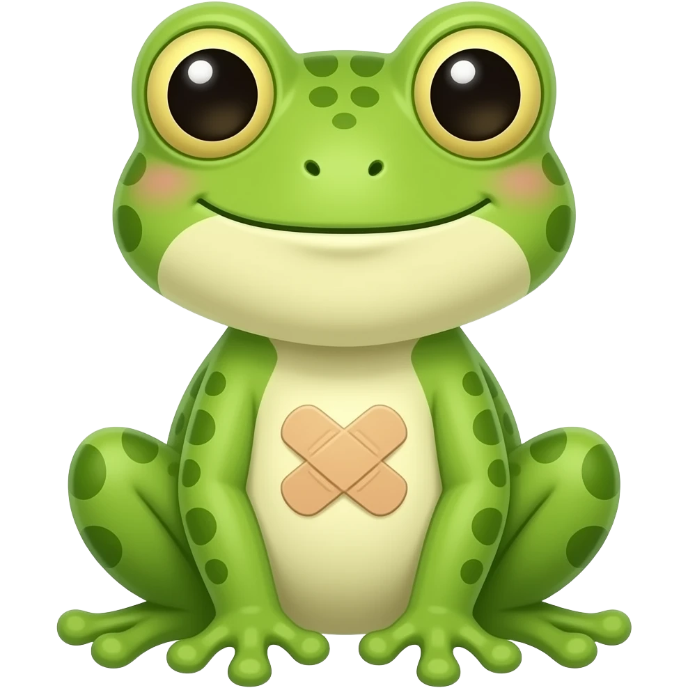 cute chibi frog with a bandaid on his butt holding vapor rub "Sana sana colita de arana" emoji