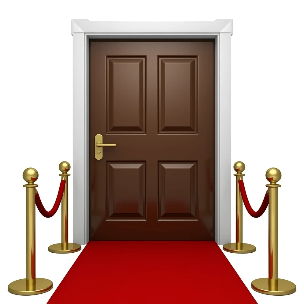 Red carpet entrance to concert door with red velvet crowd dividers emoji