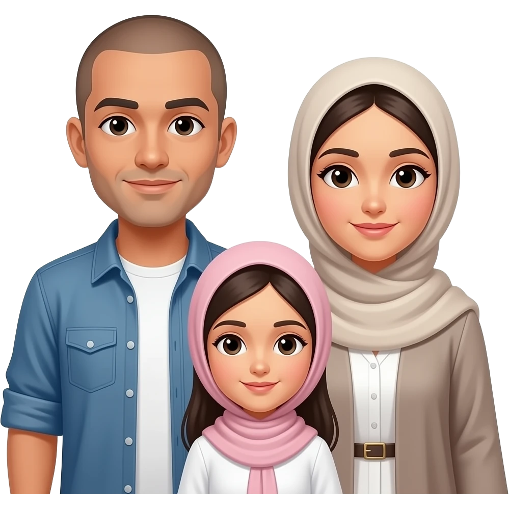 family the dad with short bald hair and me is a girl with a hijab and my mom have a abayah emoji