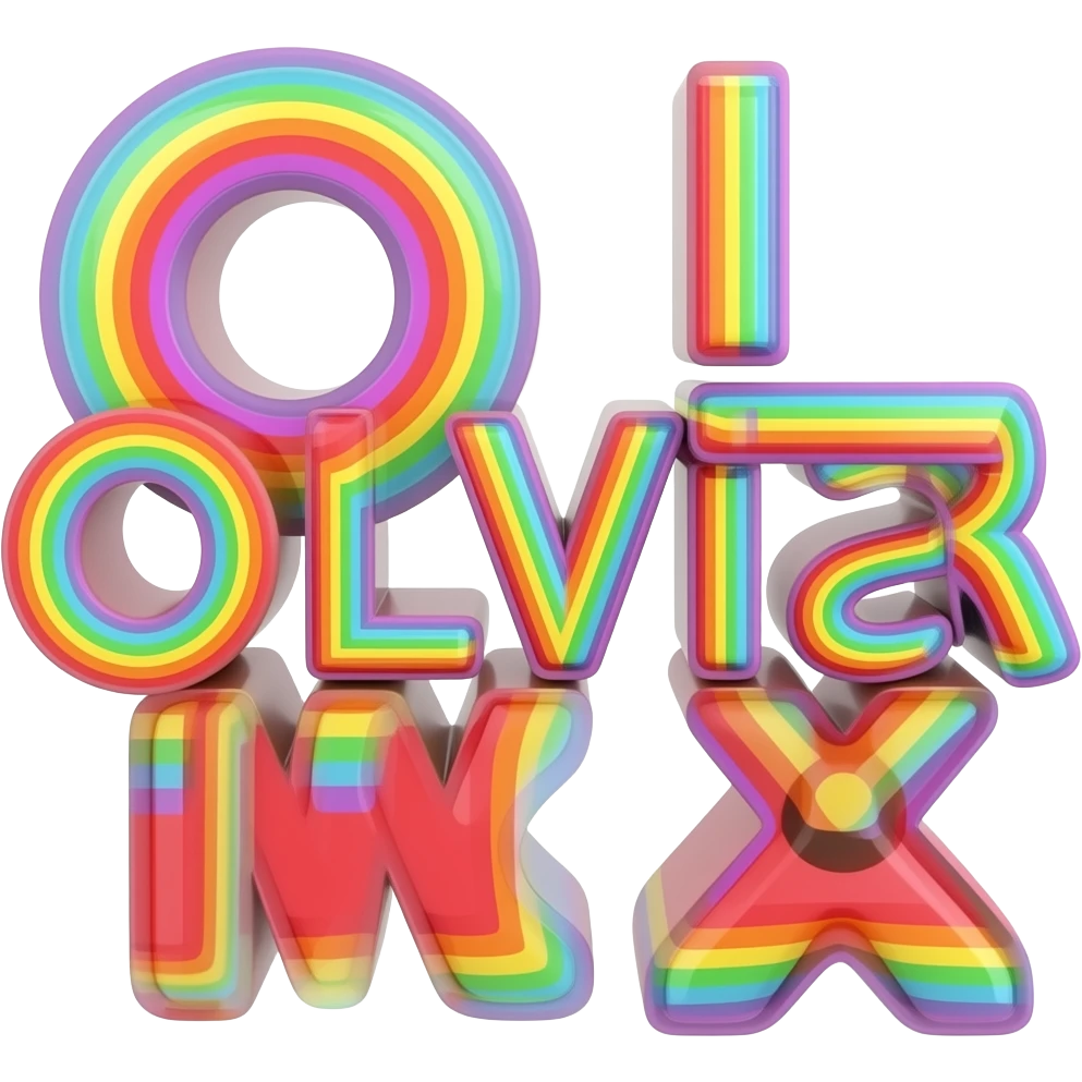 name "Olivia" in raspberry red 3D style typography lettering, each color of the rainbow as a border outlined around each letter, isolated, 3d rendering, no emoji icons no emoji faces and must have no human figures emoji