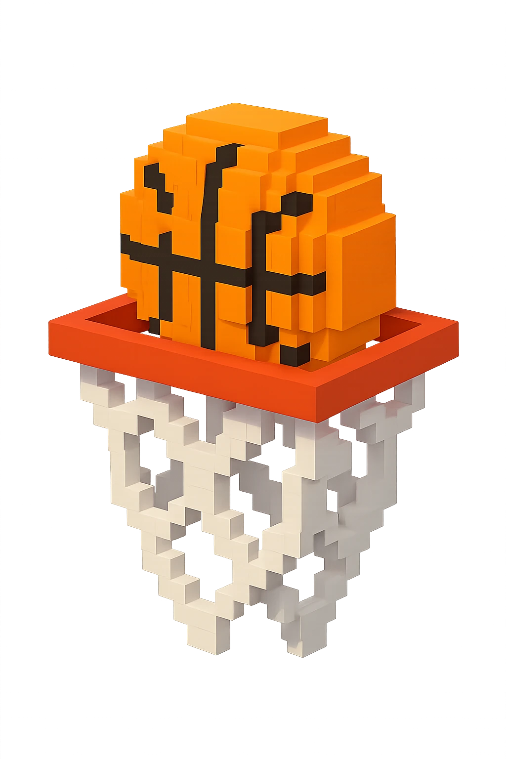 Voxel-style basketball in a net, variation 2 emoji