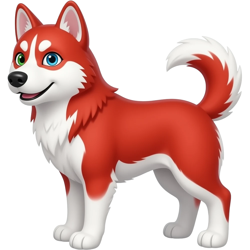 Red husky with one green eye and one blue eye emoji