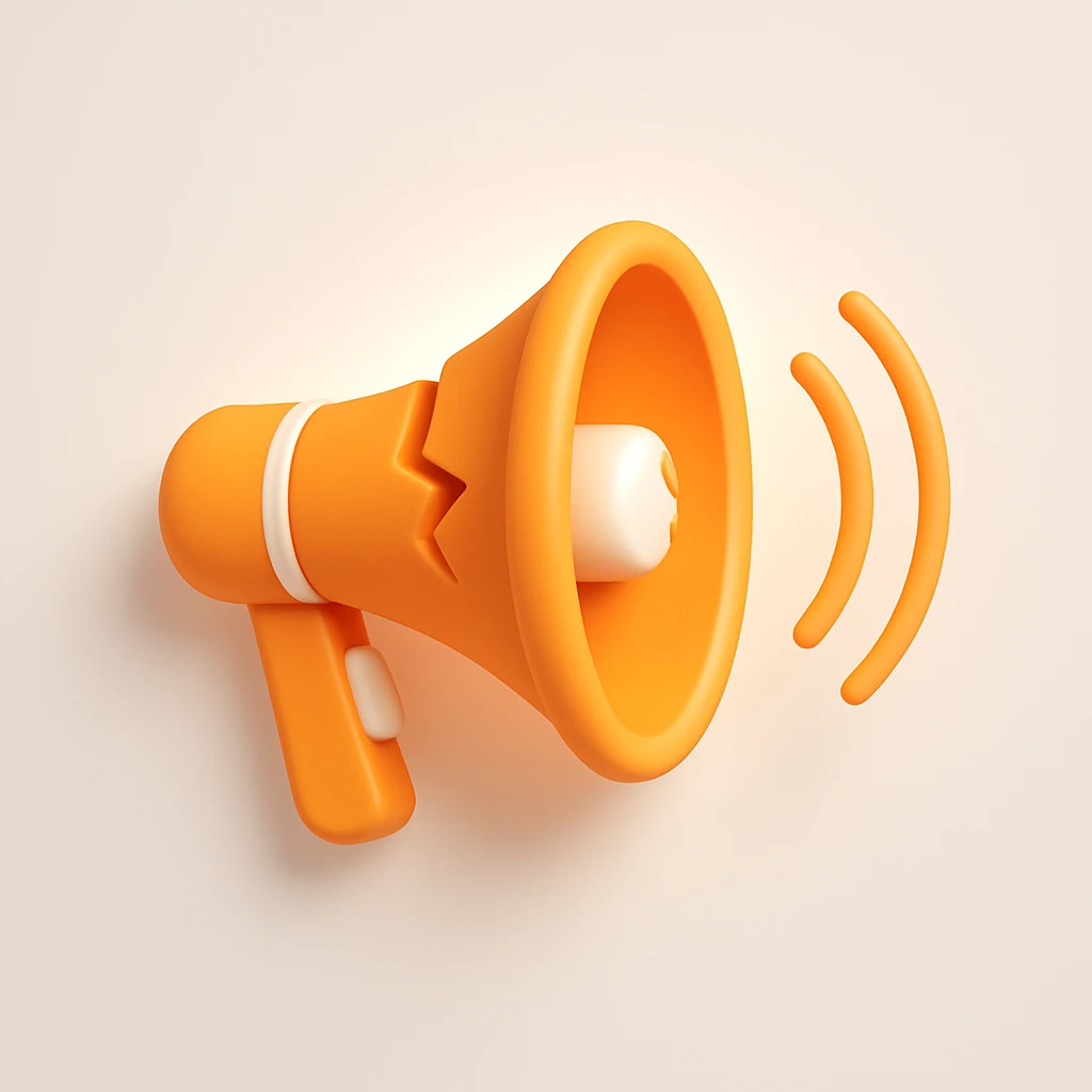 a cracked megaphone with sound waves fading away emoji