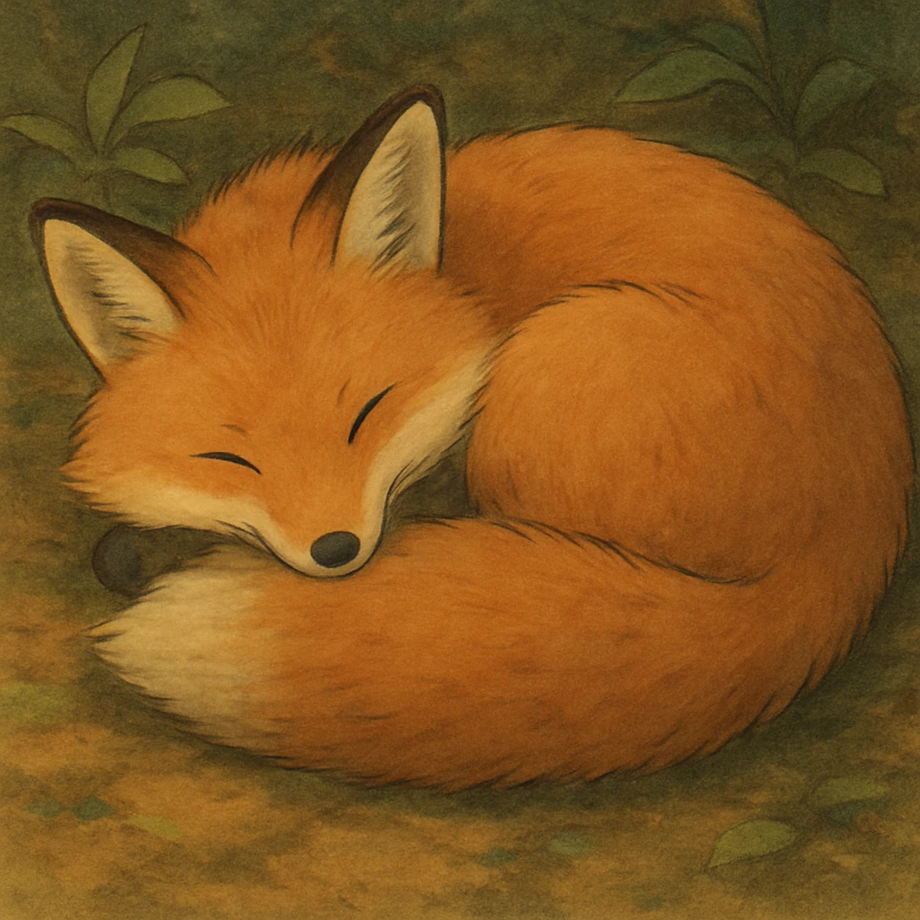 realistic fox curled up sleeping, cozy emoji