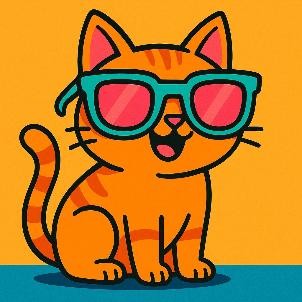 a playful cat with big sunglasses, cartoon style, vibrant toon style emoji