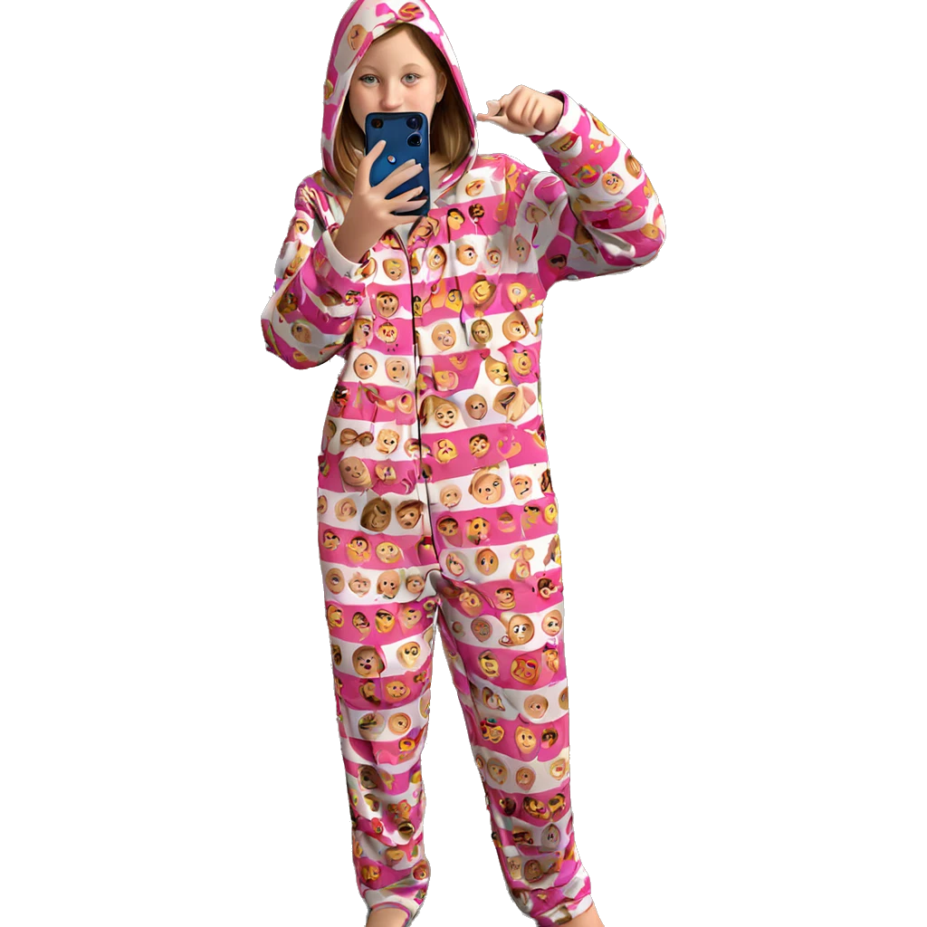 girl in pajamas taking selfie emoji