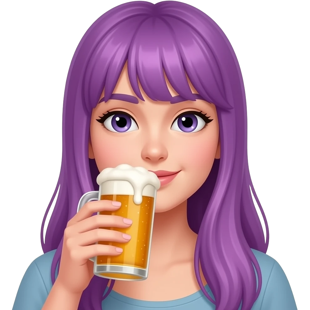 GIRL WITH LONG PURPLE HAIR DRINKS A BEER emoji