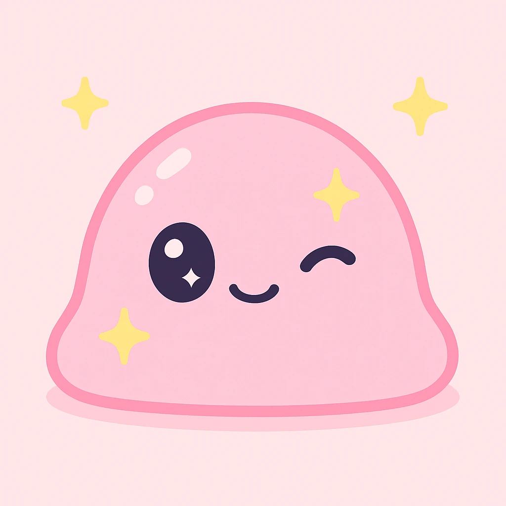 pink slime with sparkles and a winking face, very kawaii emoji