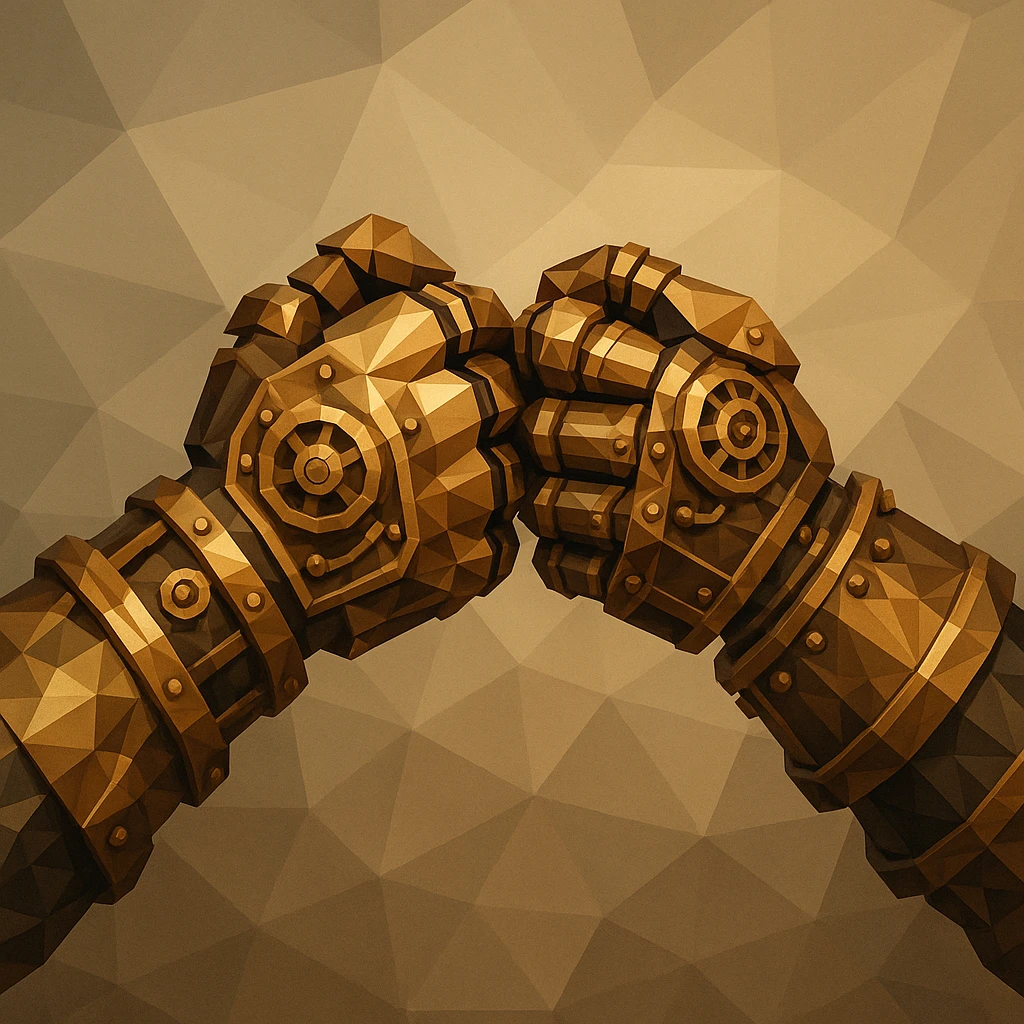brass and copper steampunk gloves in a fist bump, Victorian era mechanical design, intricate details emoji