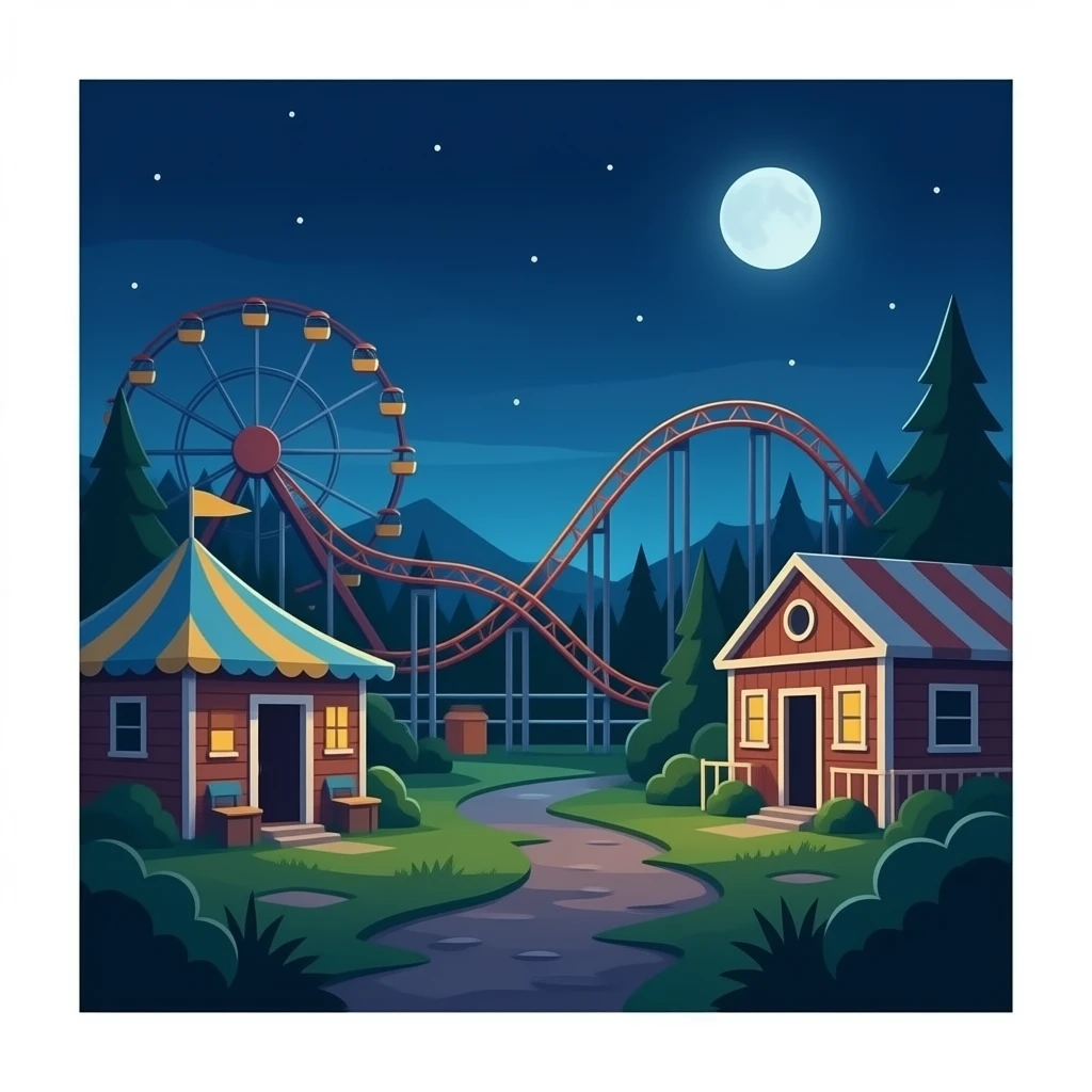 Abandoned Amusement park lit up at night emoji
