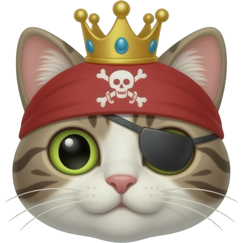Pirate cat head with crown emoji