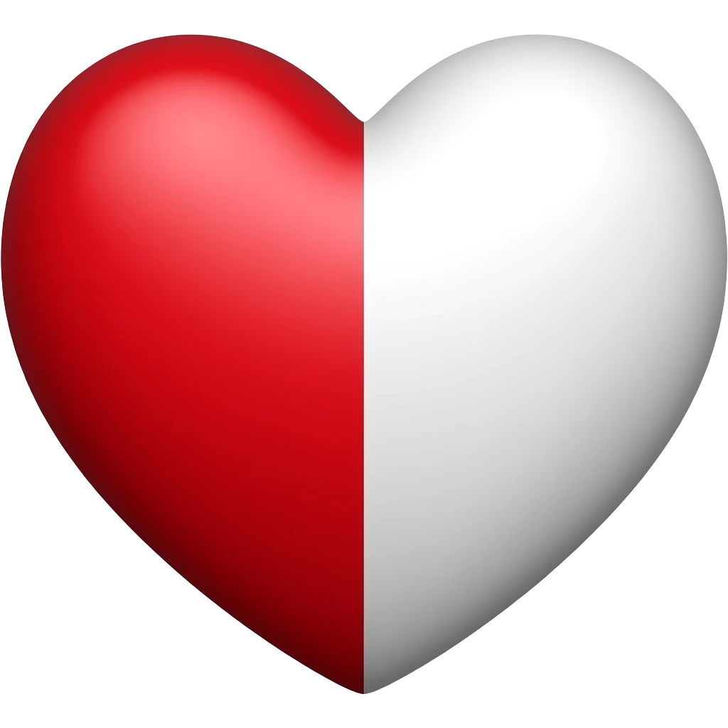 Heart left half re right half white emoji