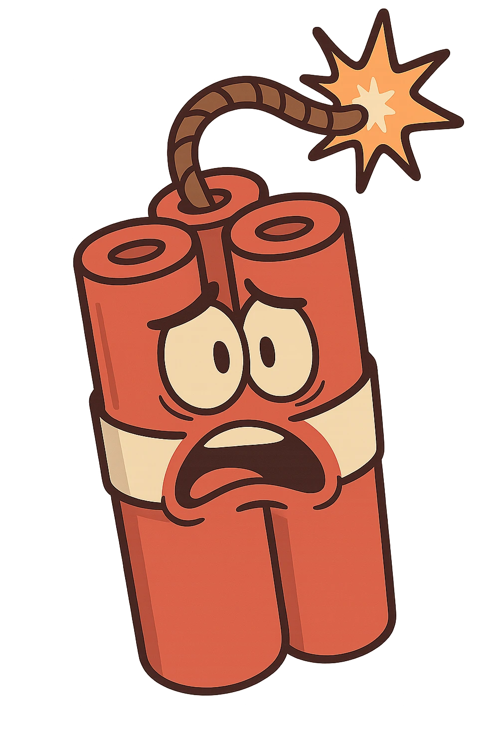 cartoon-style dynamite bomb with a lit fuse, red sticks bundled together, white tape, inspired by the reference image, clean vector look emoji