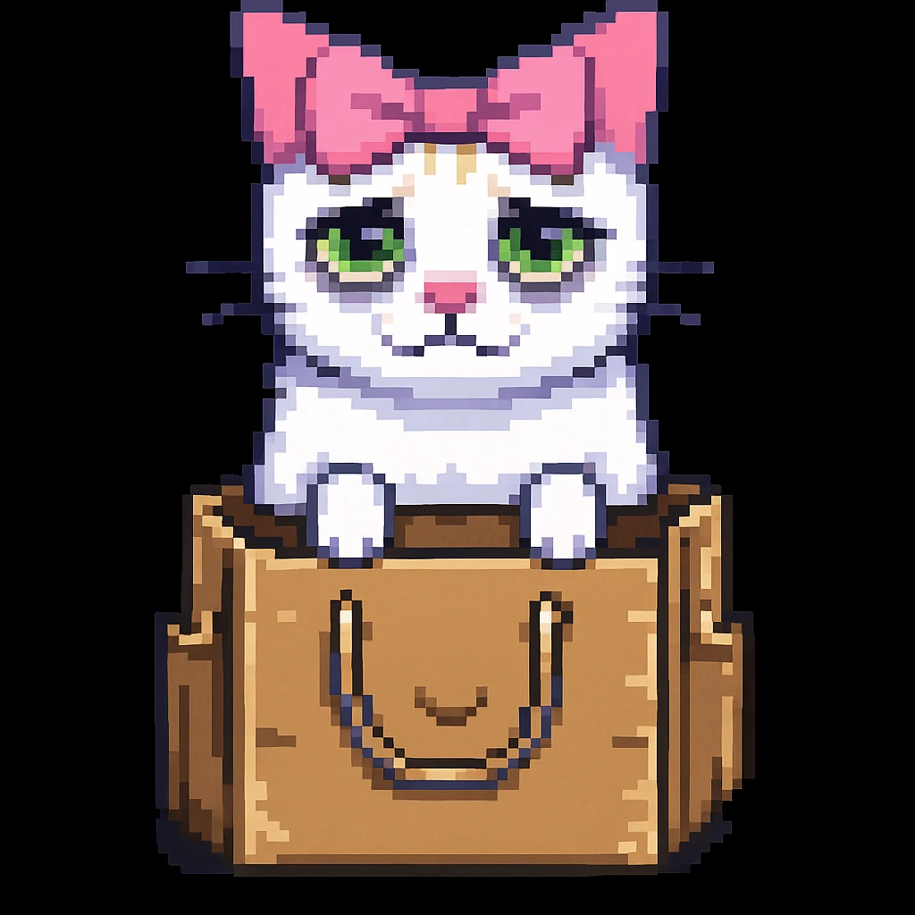 Add a light pink bow to the cat with bags under its eyes, keeping the original style of the image. emoji