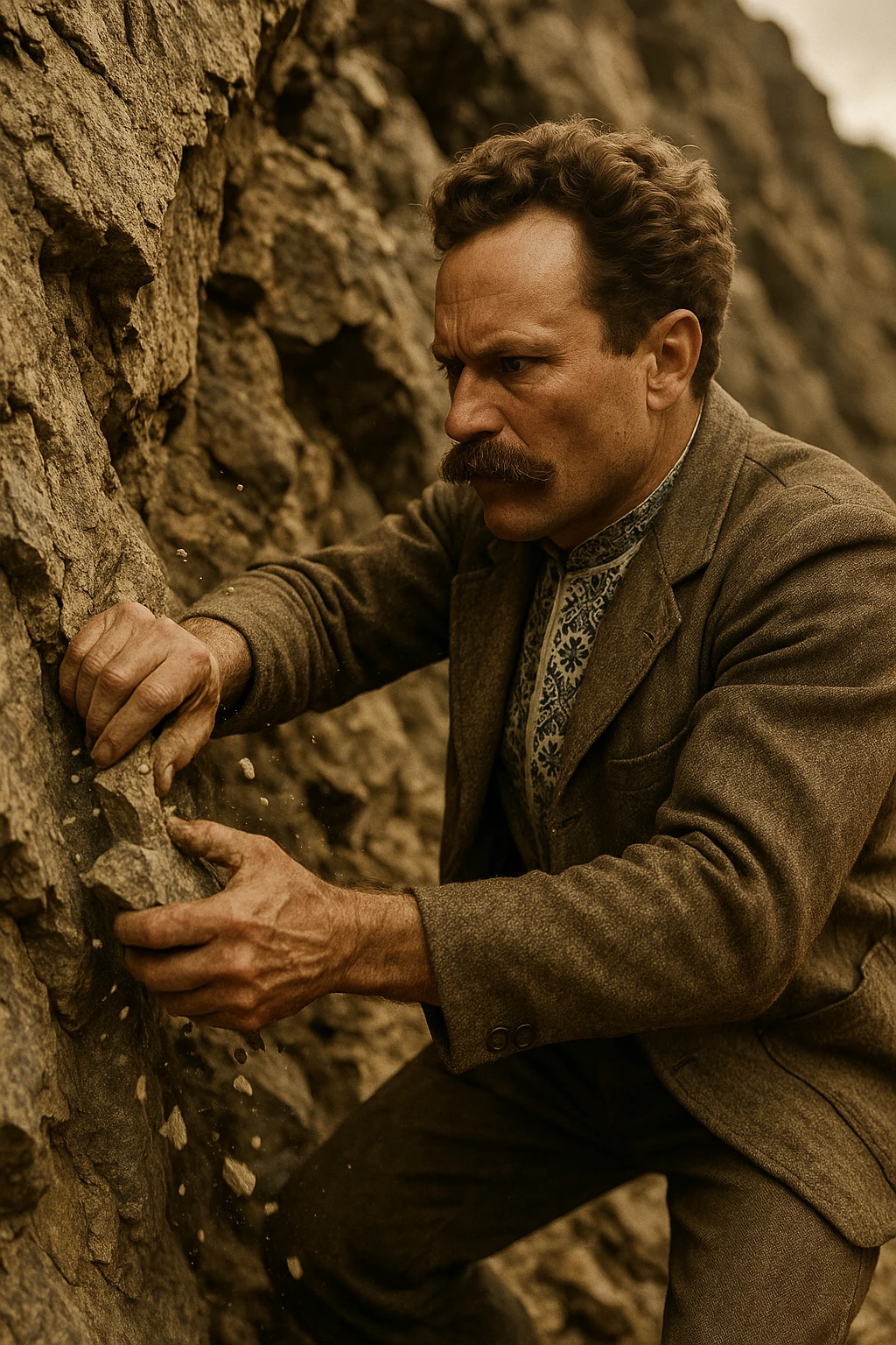 a man flakes off the rock face emoji