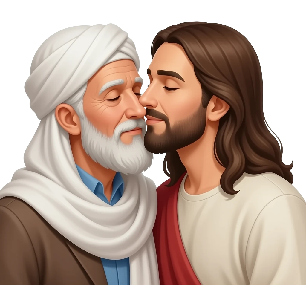 Иисус полнимает с Колен пожилого мужчину мусульманина emoji