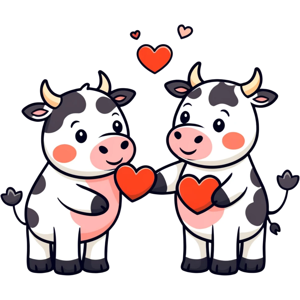 Two cows kissing with lots of hearts  emoji
