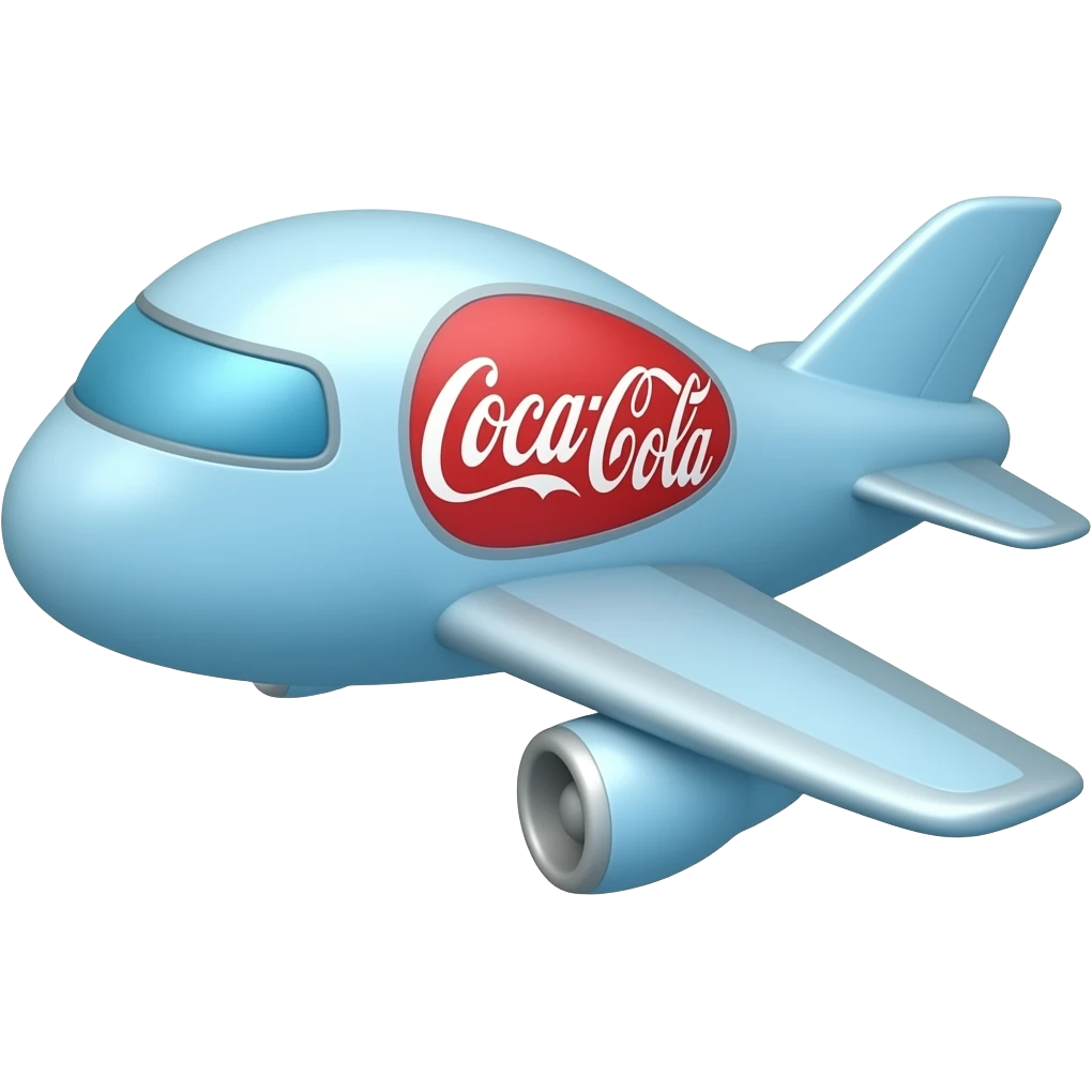 Light blue Airplane with a logo showing a cartoon coke emoji