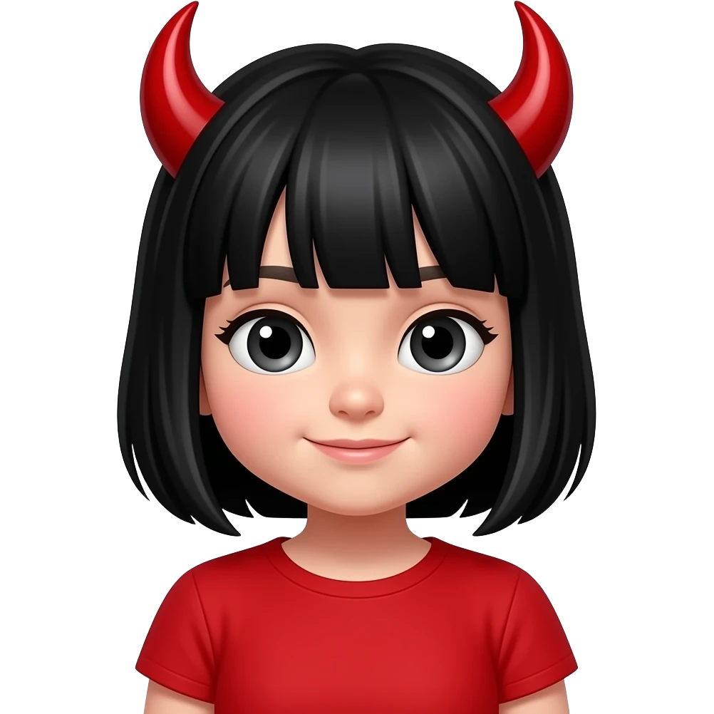 girl kid devil wear red shirt and black hairs emoji