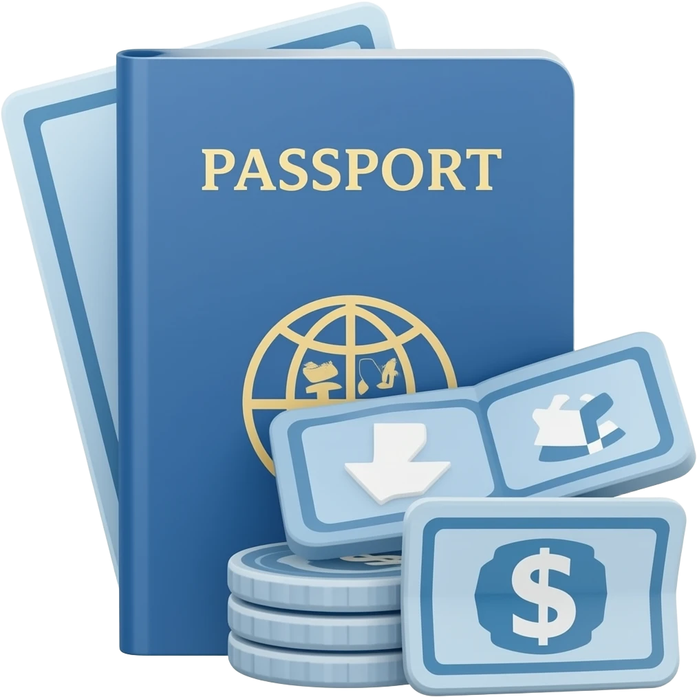 Blue Passport and sending blue money emoji