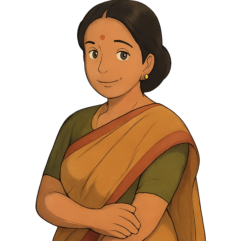 Indian mother in a saree, soft lighting, caring expression emoji