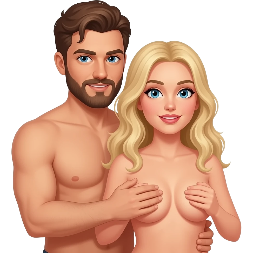 Naked man with brown hair and beard fucks The naked dirty blonde haired woman and holding her breasts emoji
