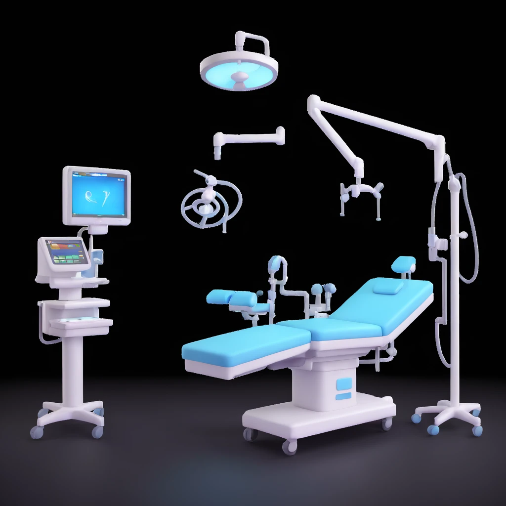 surgery 3D style, modern operating room, surgeons in scrubs, high-tech equipment, no visible wounds emoji