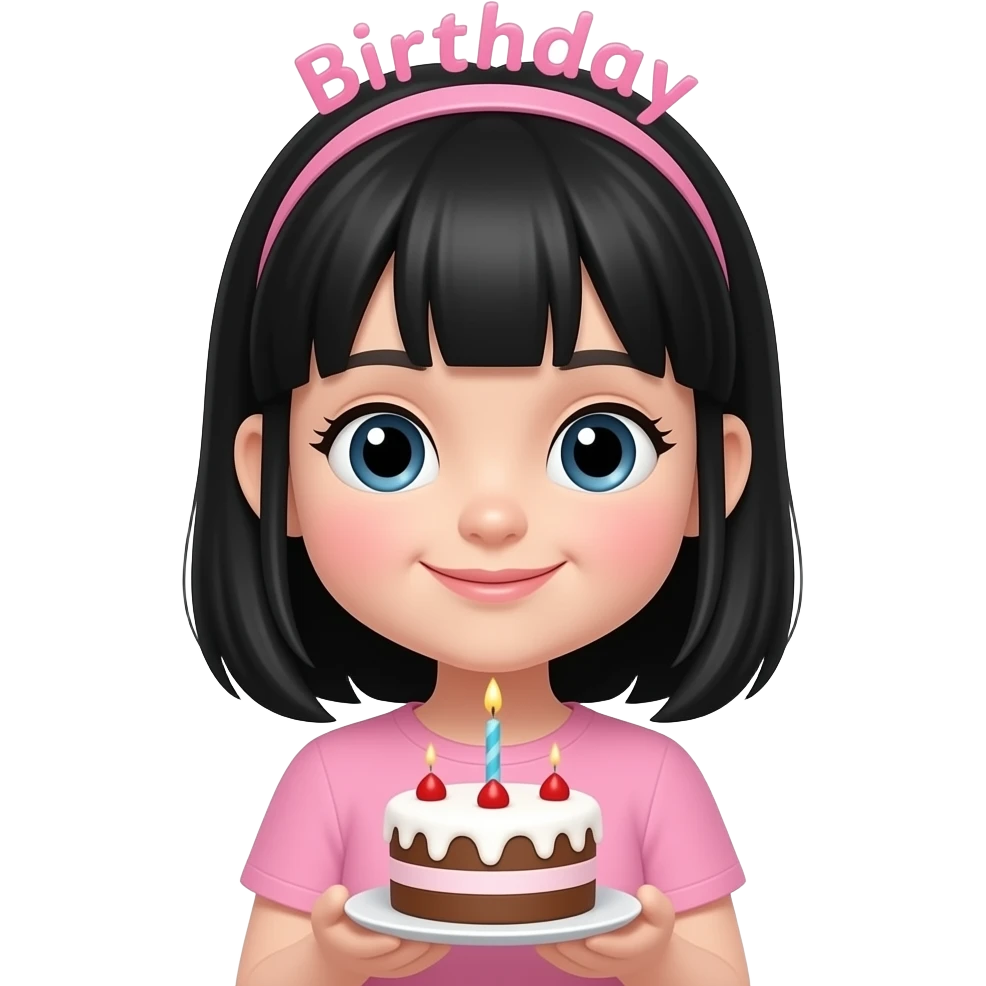 birthday girl emoji with cute baby pink font and a cake (with black hair) emoji