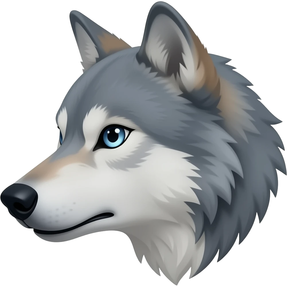 angry face gray wolf head realistic Turn sideways light blue gray eyes emoji