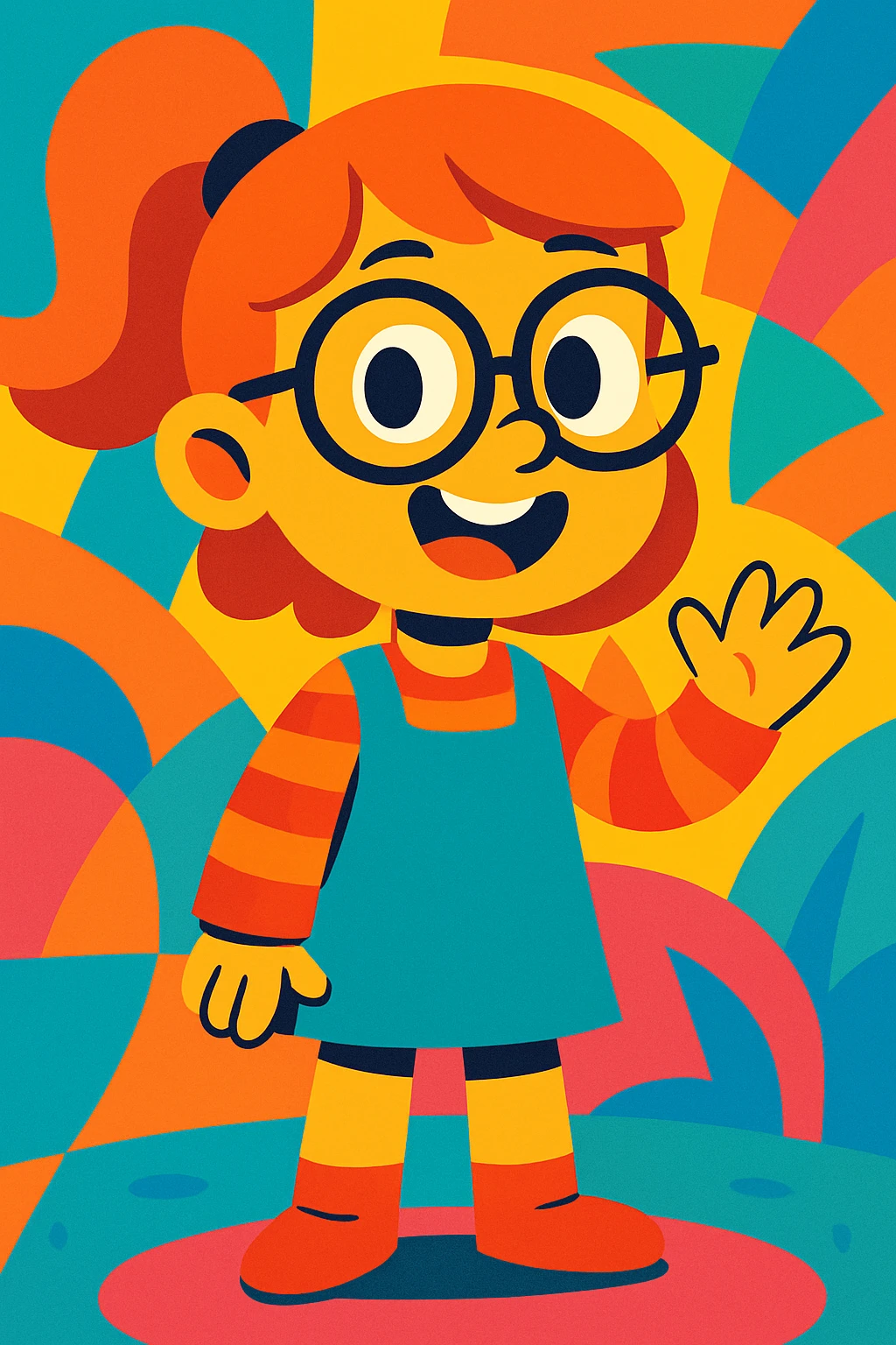 girl with glasses, vibrant cartoon style emoji