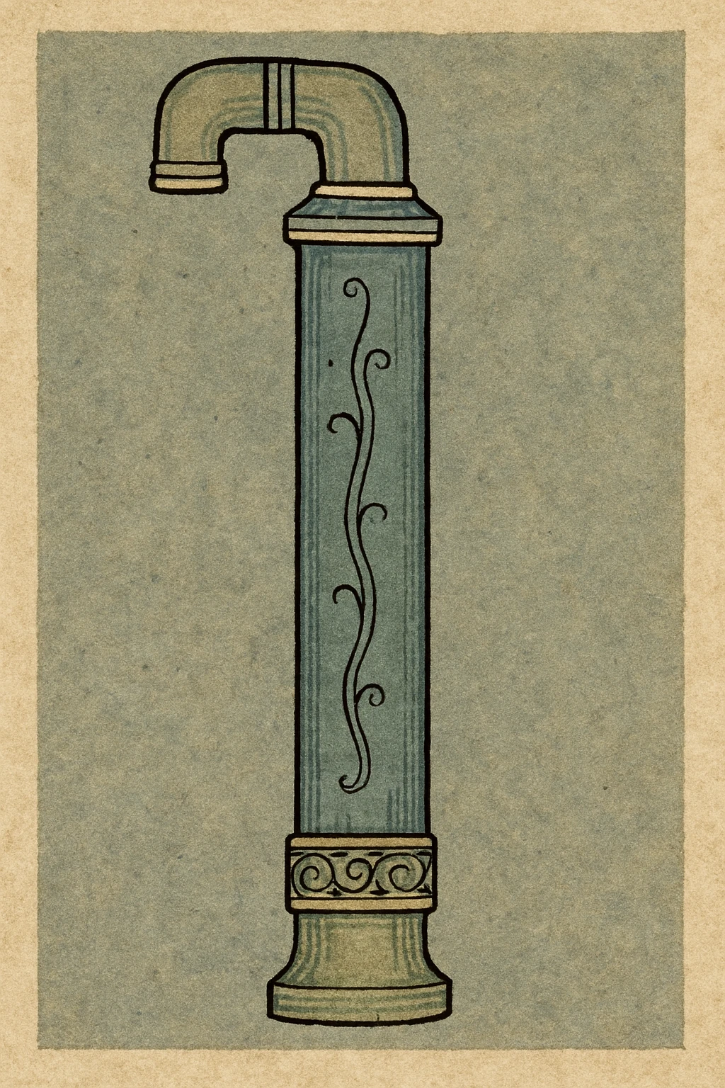 a straight vertical pipe, vintage style, medieval art style, detailed, old-fashioned emoji