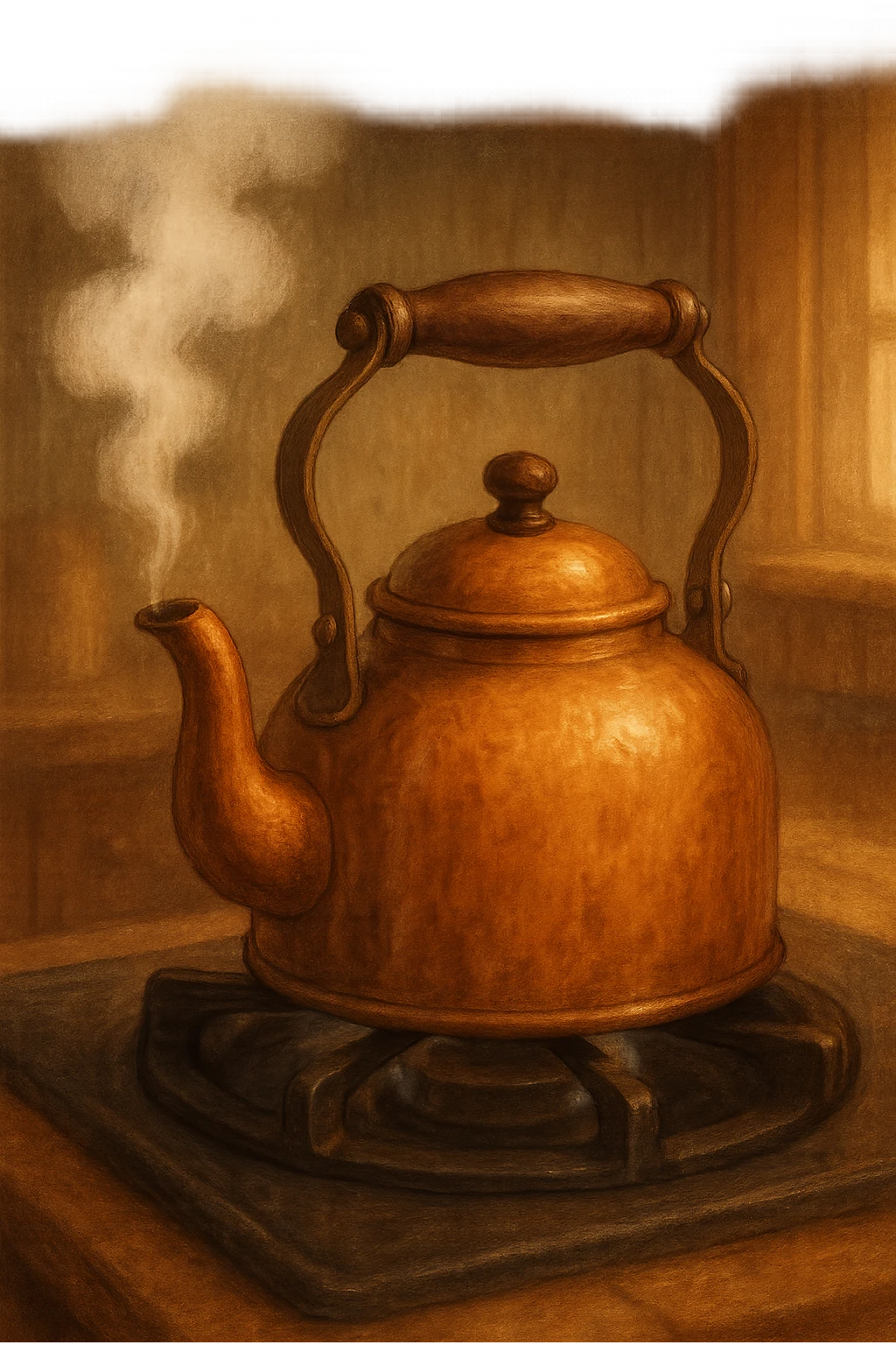 cozy tea kettle steaming on a stove, homey emoji