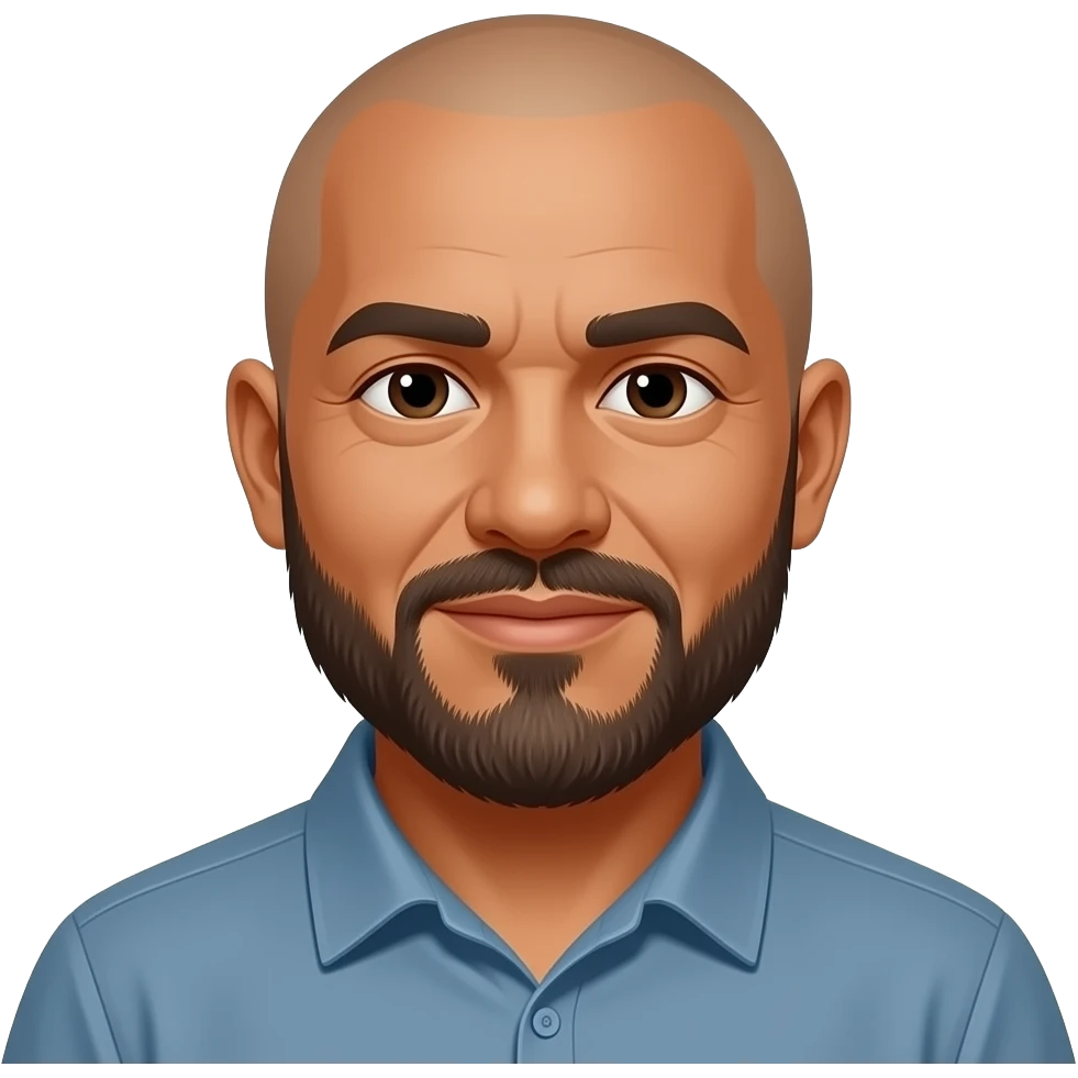 Picture of a 54 year old Pacific Islander man, Bald, Thick Beard, no mustach emoji