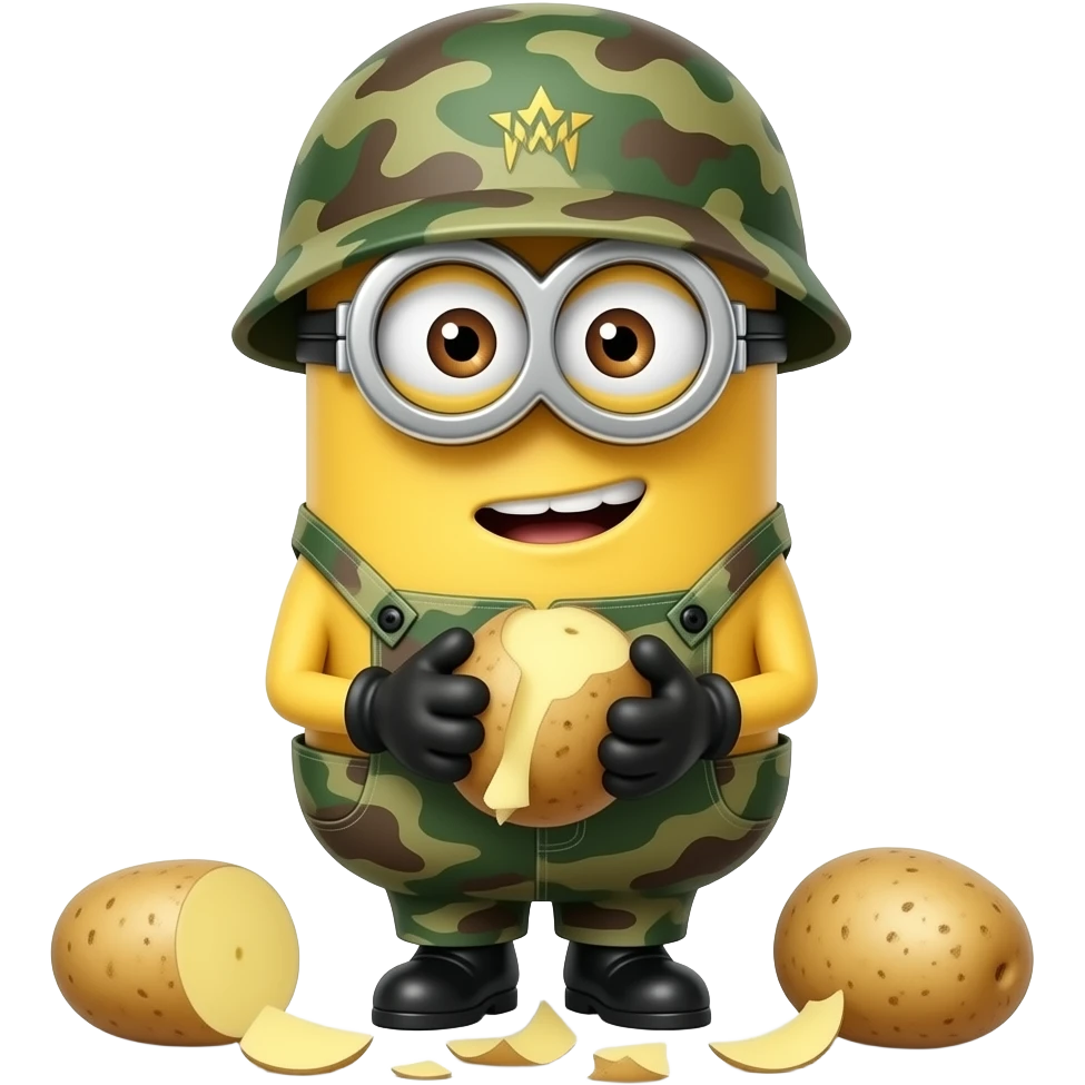 Minion in army uniform Peeling potato's emoji