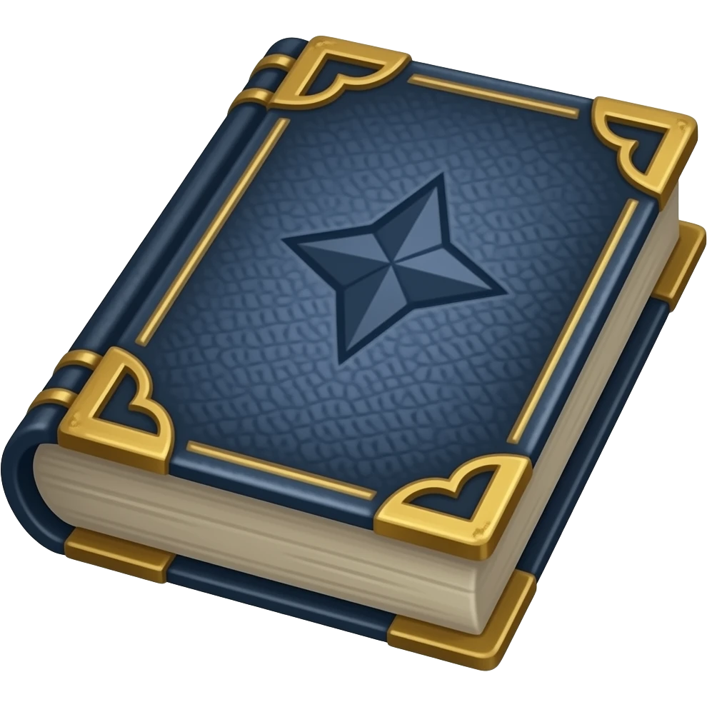 dark blue spellbook with four point diamond star on cover emoji