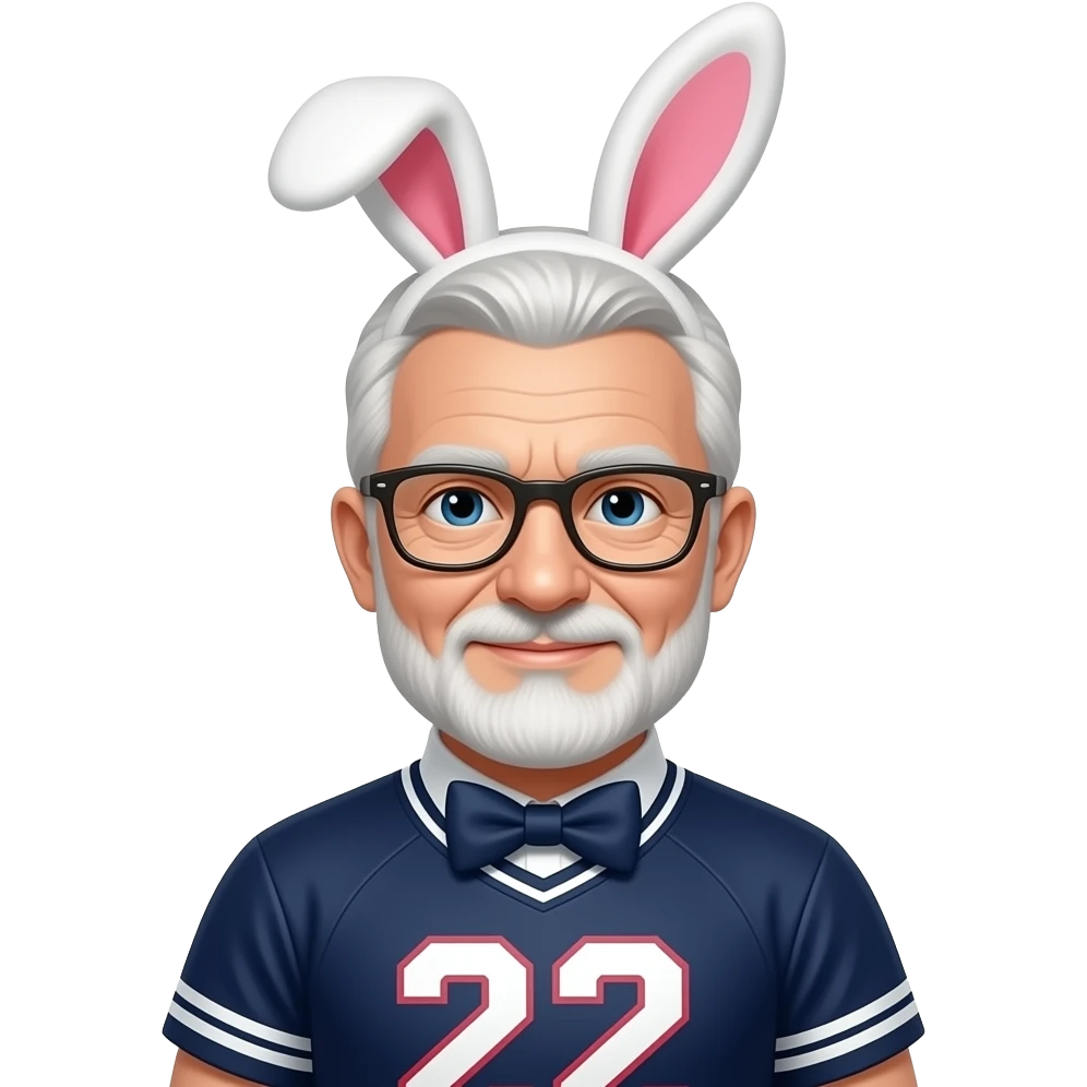 old Man in Jersey with bunny ears and bowties bust size emoji
