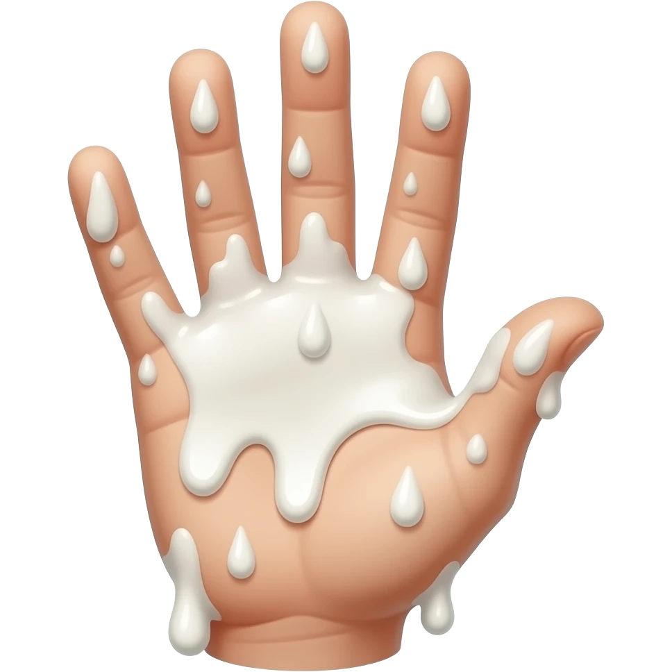 milk dripping directly off palm of hand with 5 fingers emoji