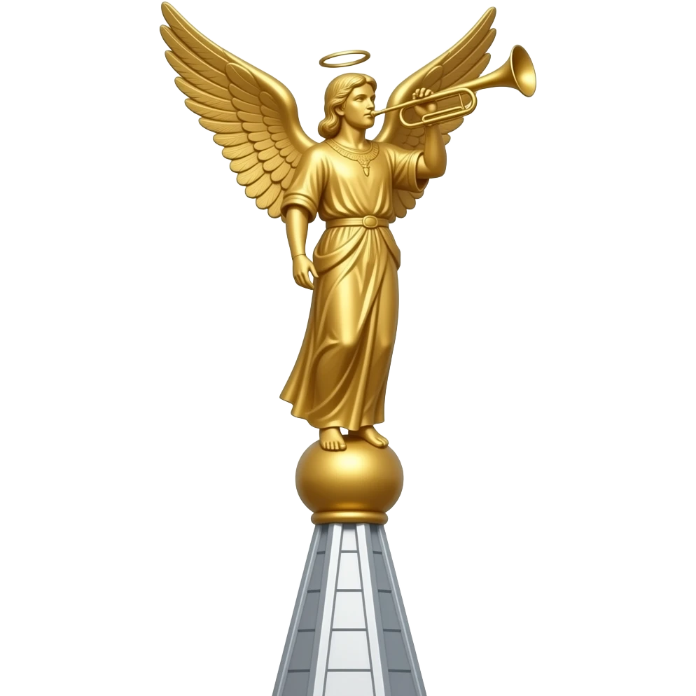 Angel Moroni from the top of temples. Gold statue blowing horn no wings emoji