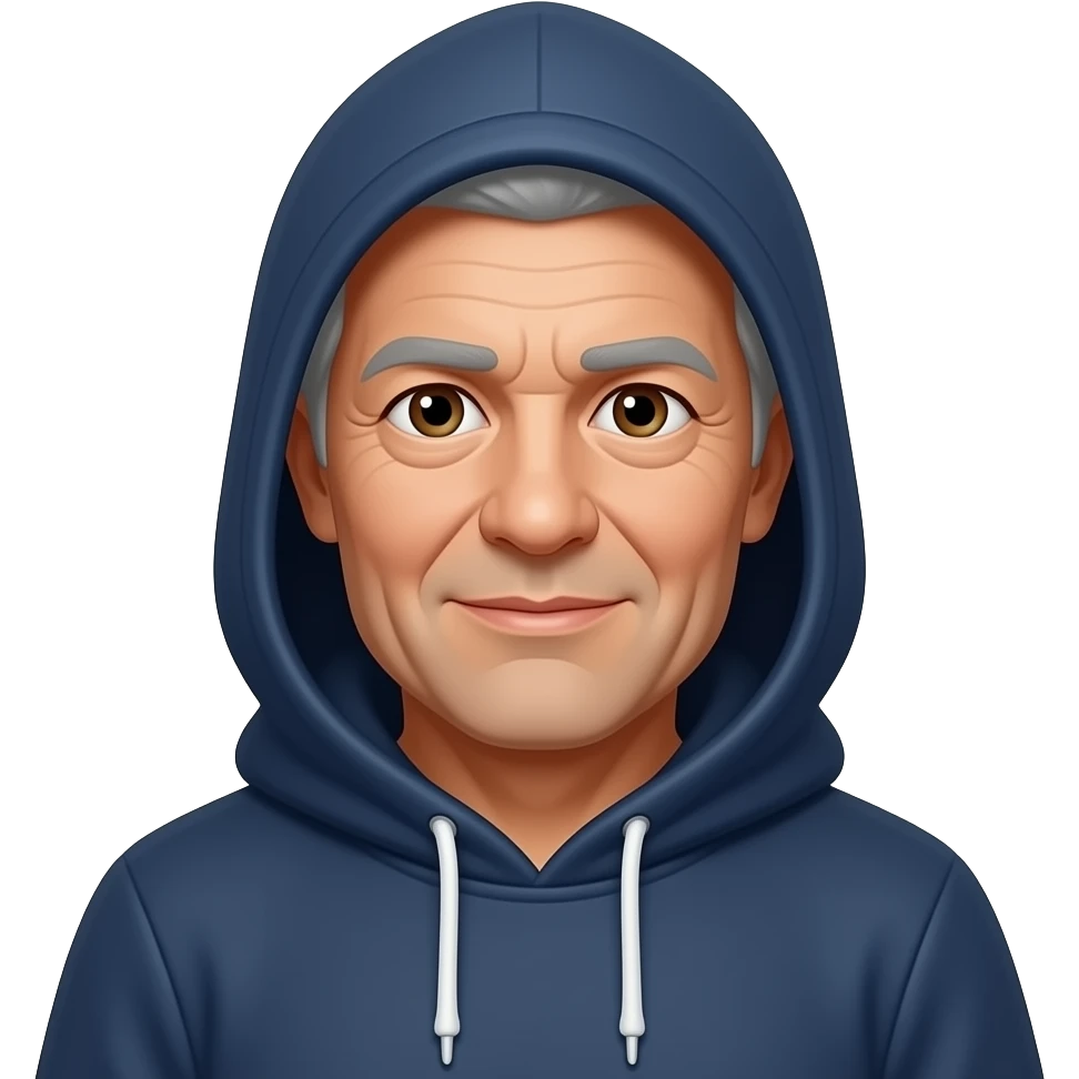 Si capucho y su buzo azul oacuro y como viejo de 57 años emoji