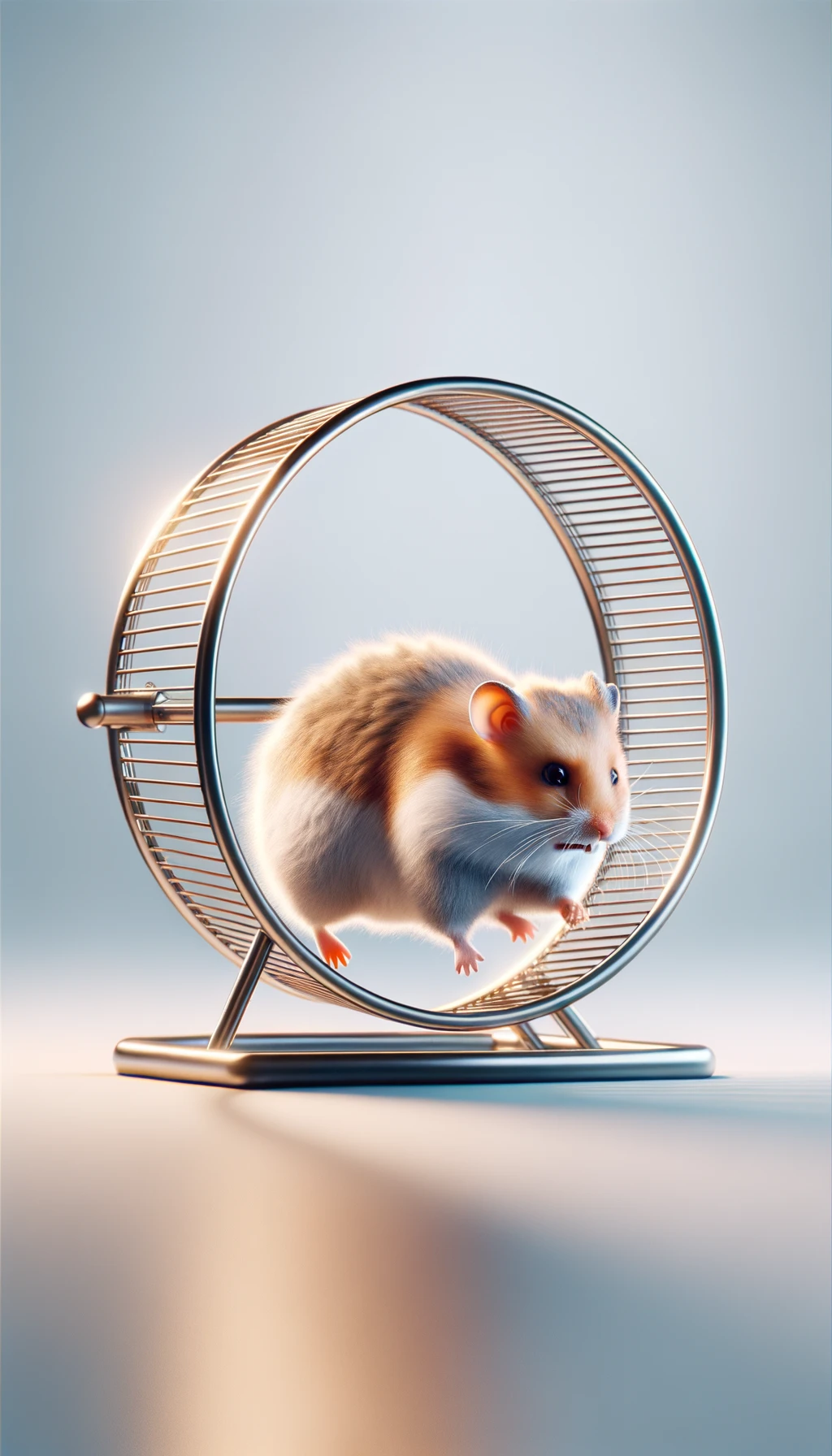 criceto stressato che corre sulla ruota, sfondo chiaro, iperrealistica 4k emoji