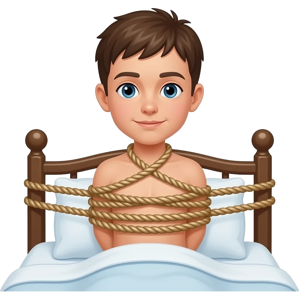Rope Bondage naked boy bed tied emoji