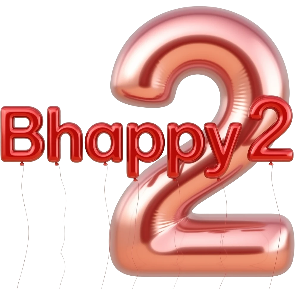 Red balloons that spell out Bhappy2 emoji