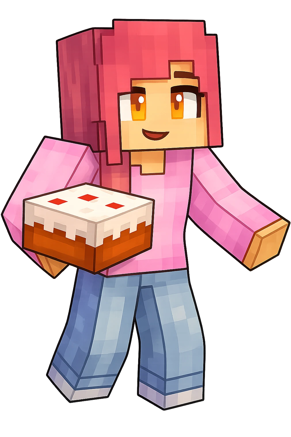 Extract the character KC from the group image in Minecraft cartoon style, keeping only KC with a transparent background. Preserve the Minecraft cartoon style look. emoji