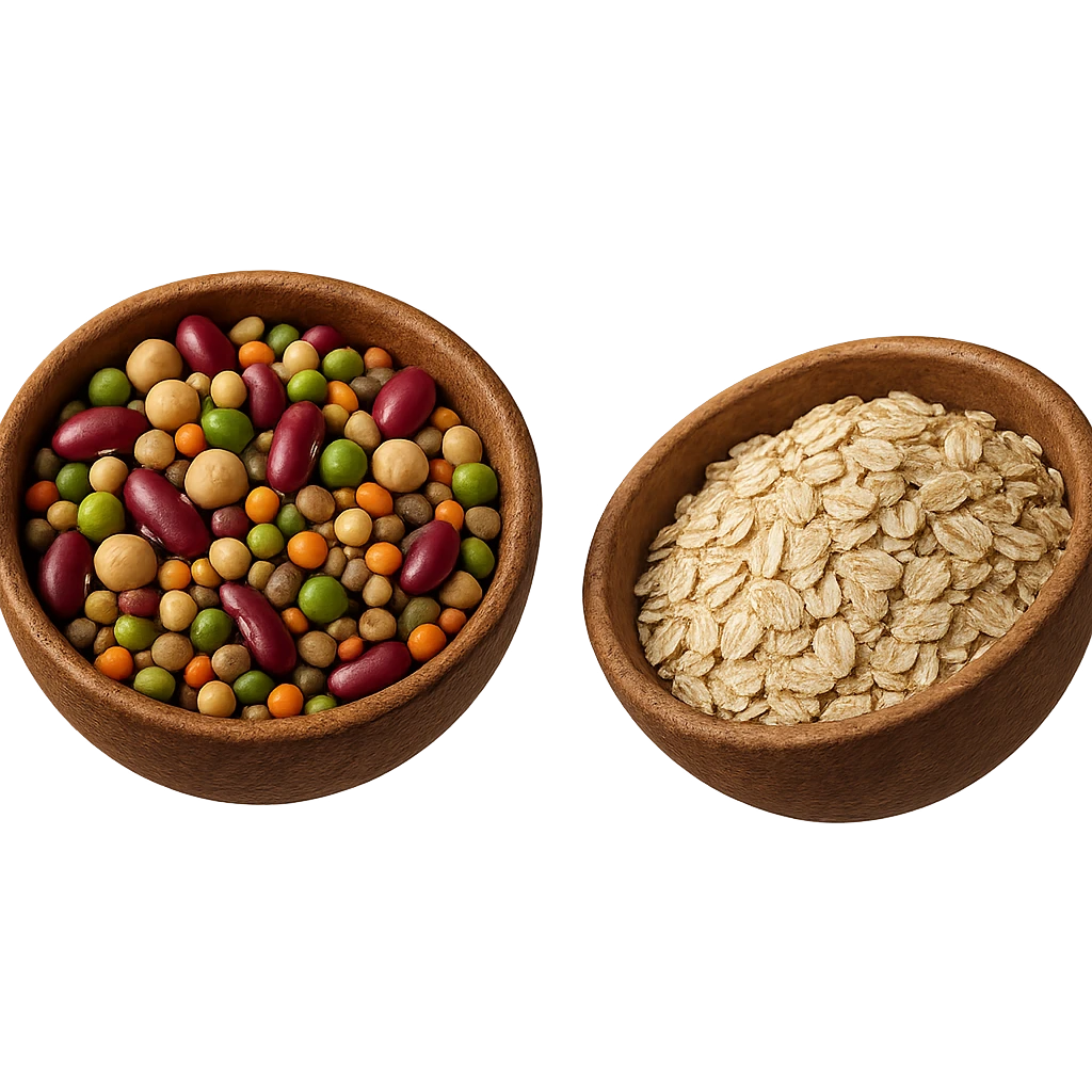BOWL DI LEGUMI FLUTTUA IN ARIA INSIEME A BOWL DI FIOCCHI DI AVENA,  iperrealistico 4k emoji