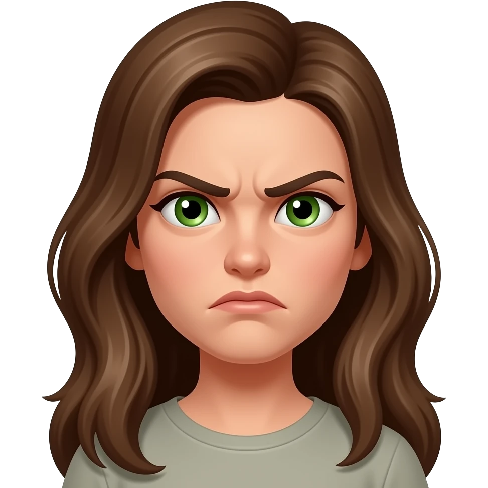 annoyed female face with long hair and green eyes emoji