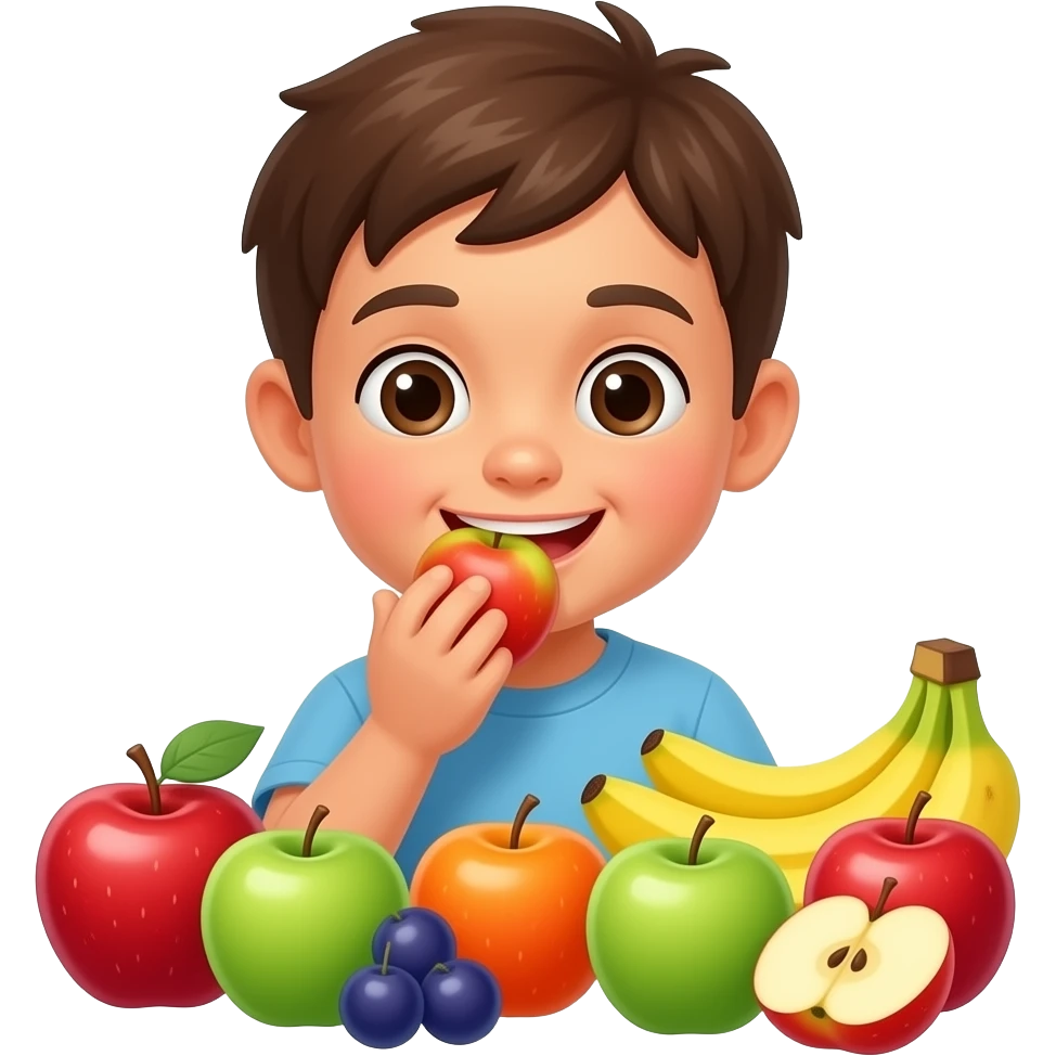 a boy eating fruits emoji