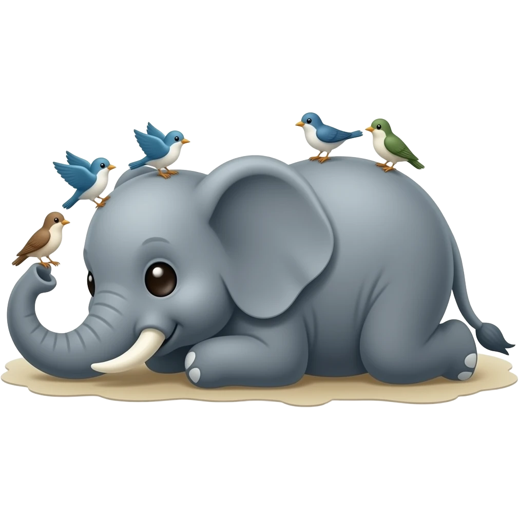 a little elephant fell down on the floor and little birds orbiting around elephants head emoji